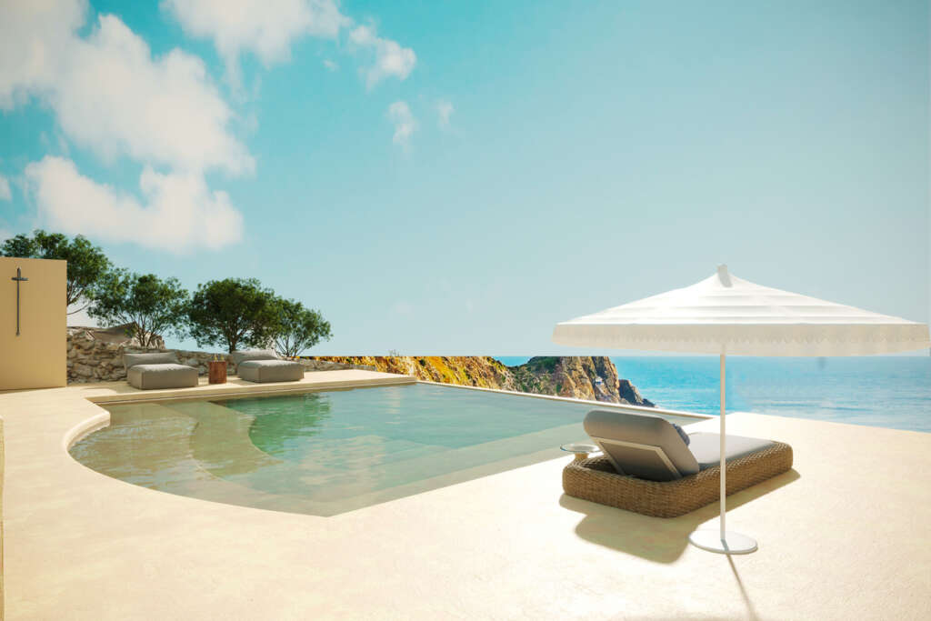 Image of a beautiful view of the ocean with a nice infinity pool. 