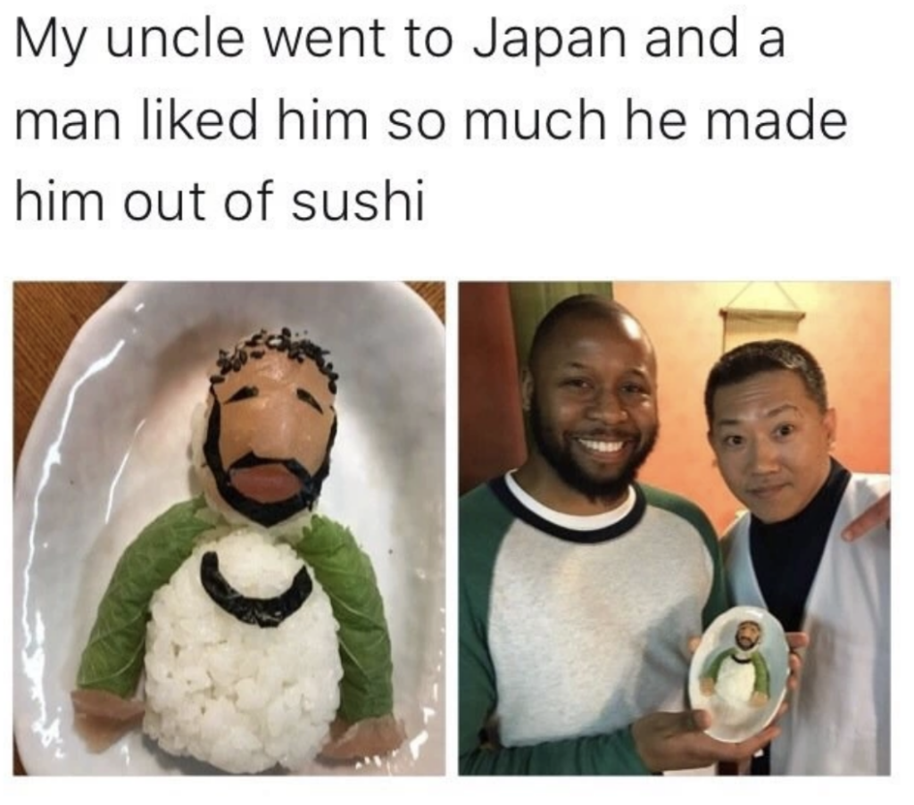 Cute Twitter screenshot about a man who had a sushi figure made for him. 