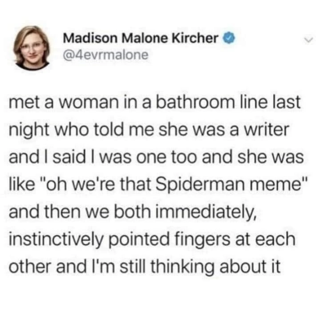Cute Tweet about two women having real life Spiderman meme moment. 