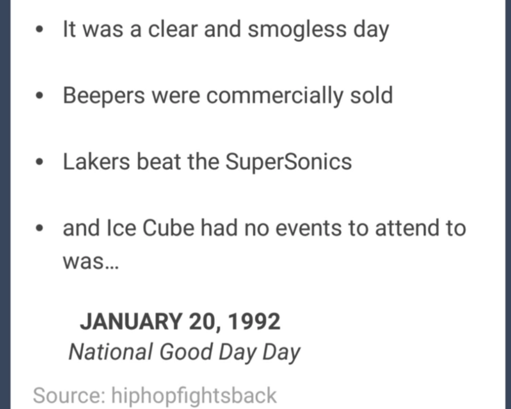 Tumblr screenshot about someone determining the exact date Ice Cube meant when he referred to his classic song "Today Was A Good Day."