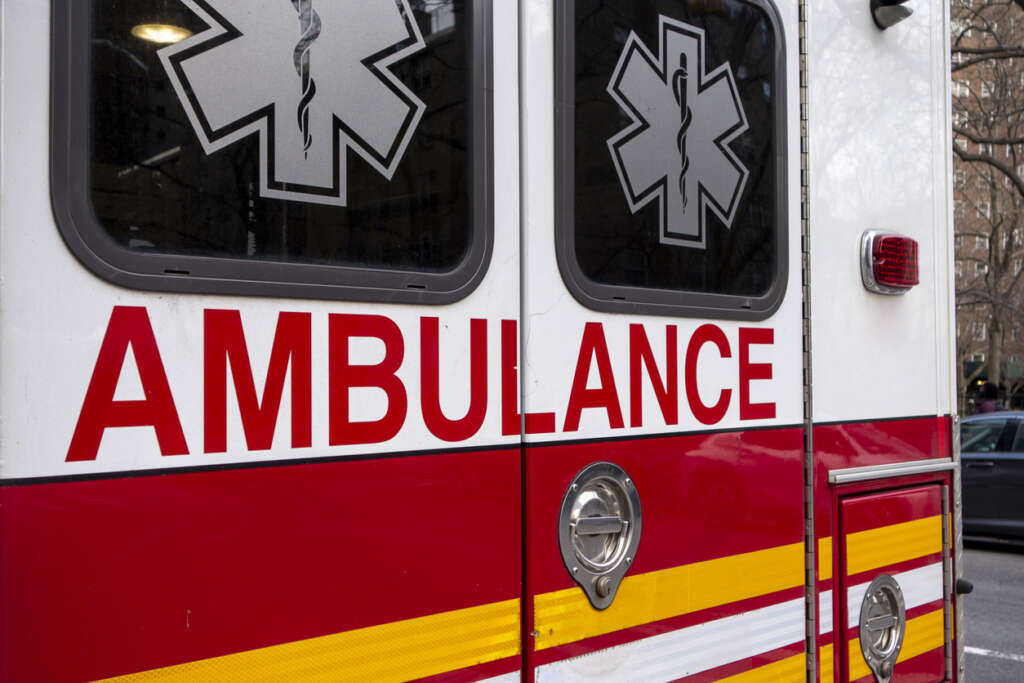 Close-up image of an ambulance. 