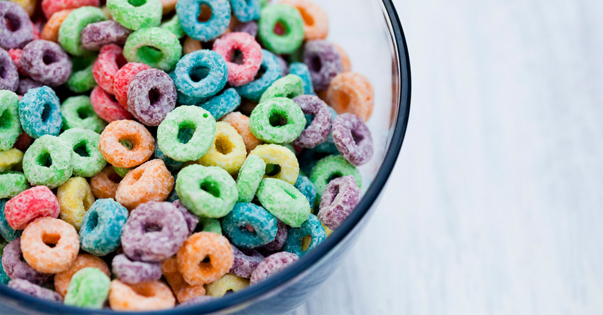 An image of Fruit Loops in a cereal bowl.