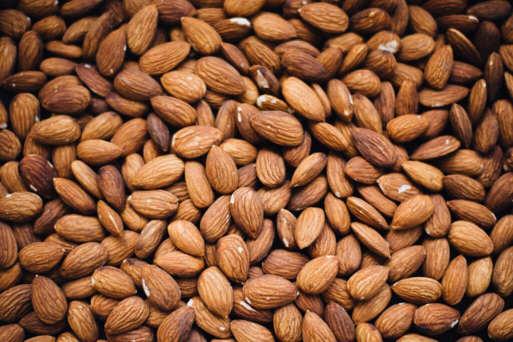 A close-up image of almonds. 