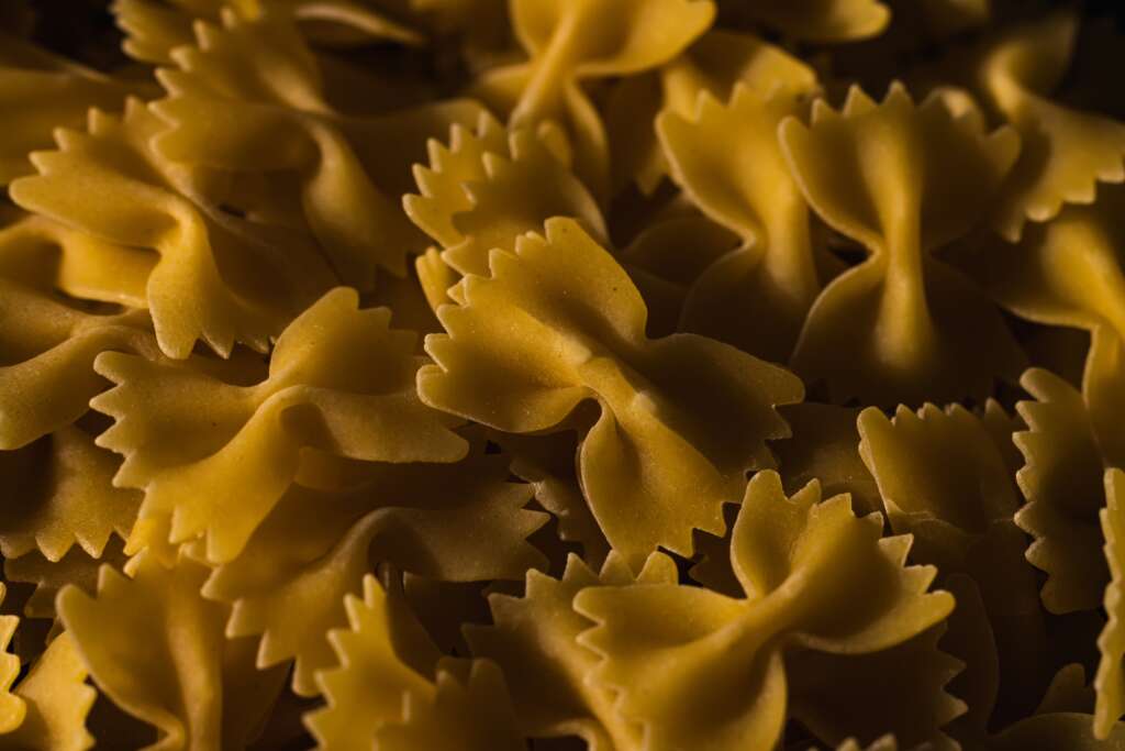 A close-up image of pasta shells. 