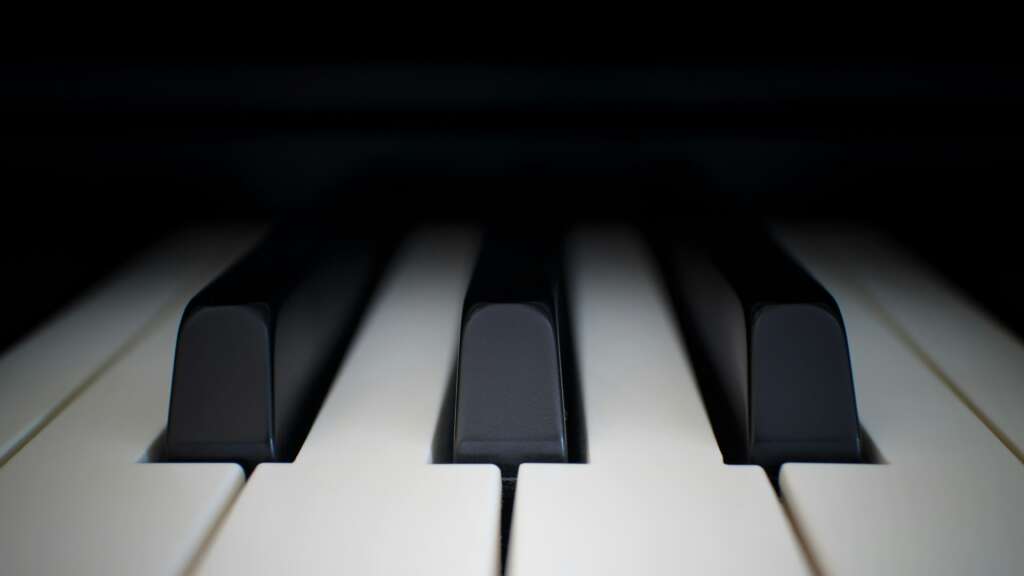A close-up image of piano keys. 