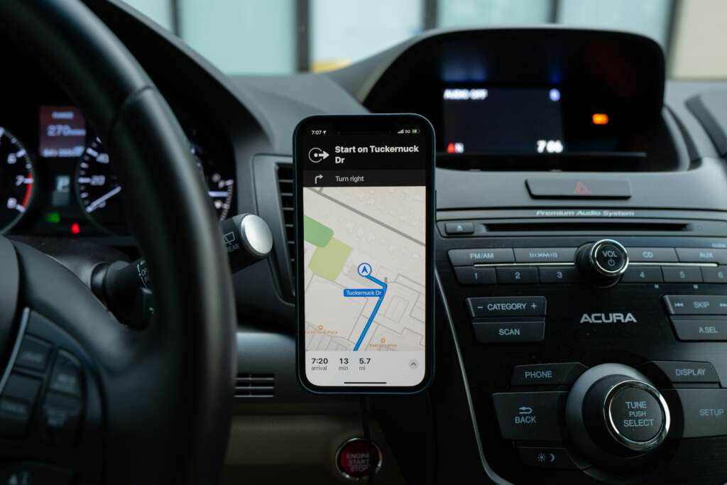 An image of a smartphone being used for GPS navigation. 