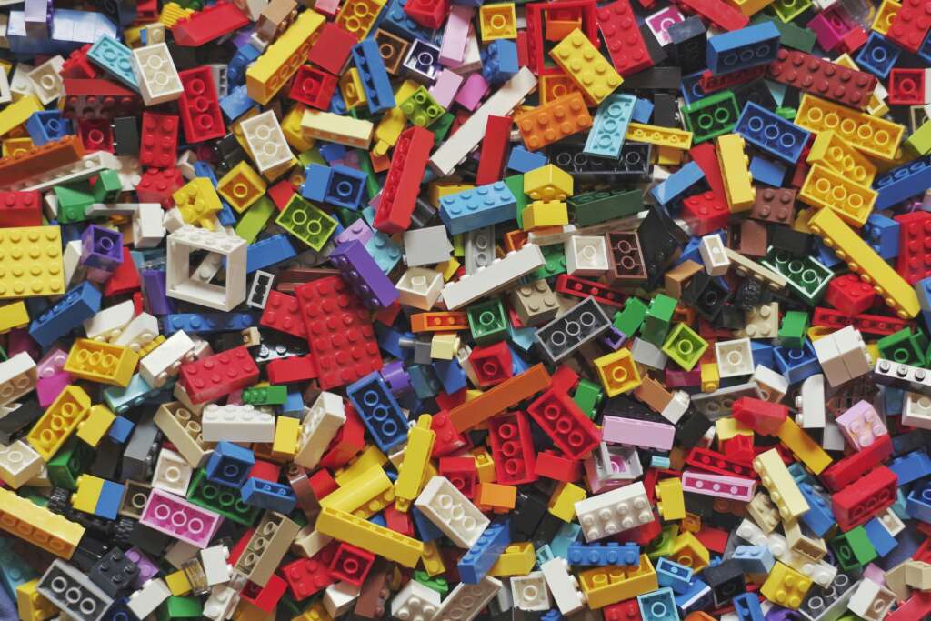 A close-up image of a ton of LEGOs. 