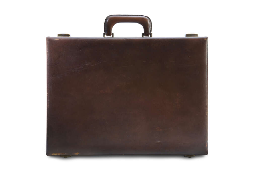 An image of a brown leather briefcase. 