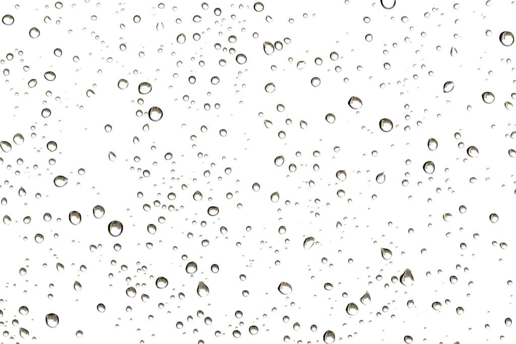 An image of water droplets over a white background. 