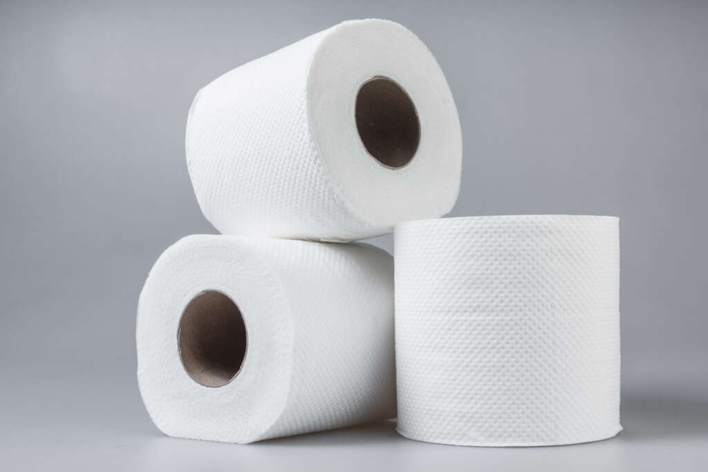 An image of three rolls of toilet paper. 