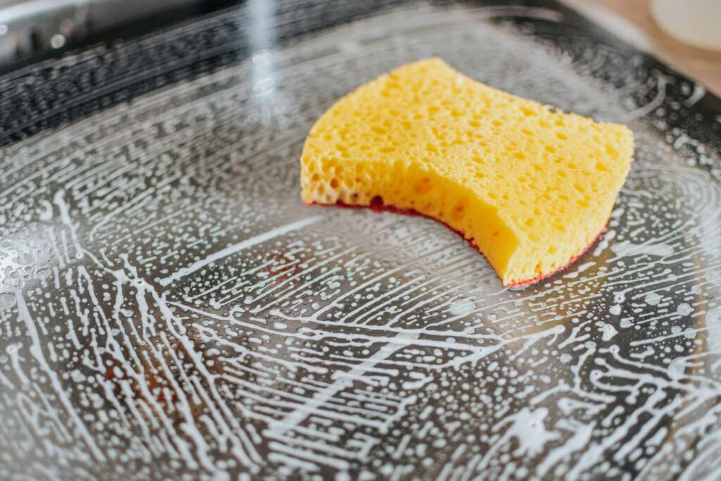 A sponge on a tray. 