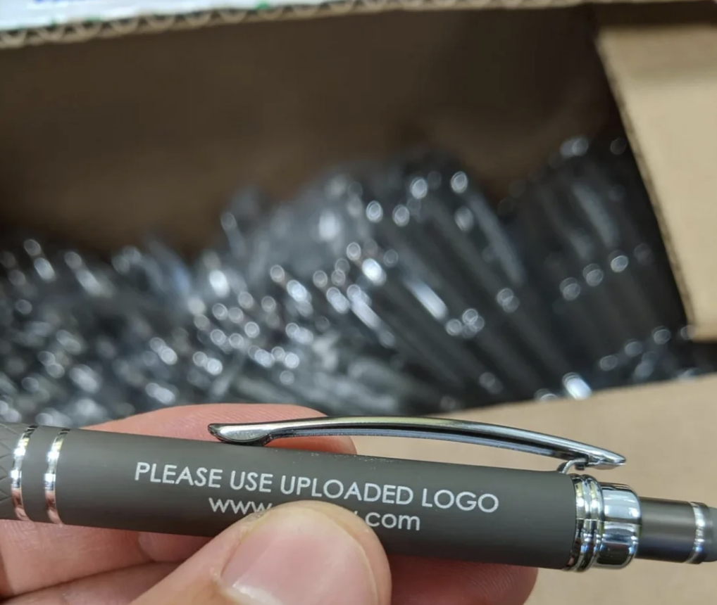 An image of a pen that had a funny typo on it. 