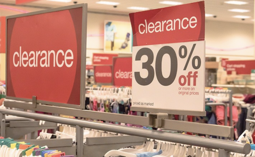 A clearance sign in a department store. 