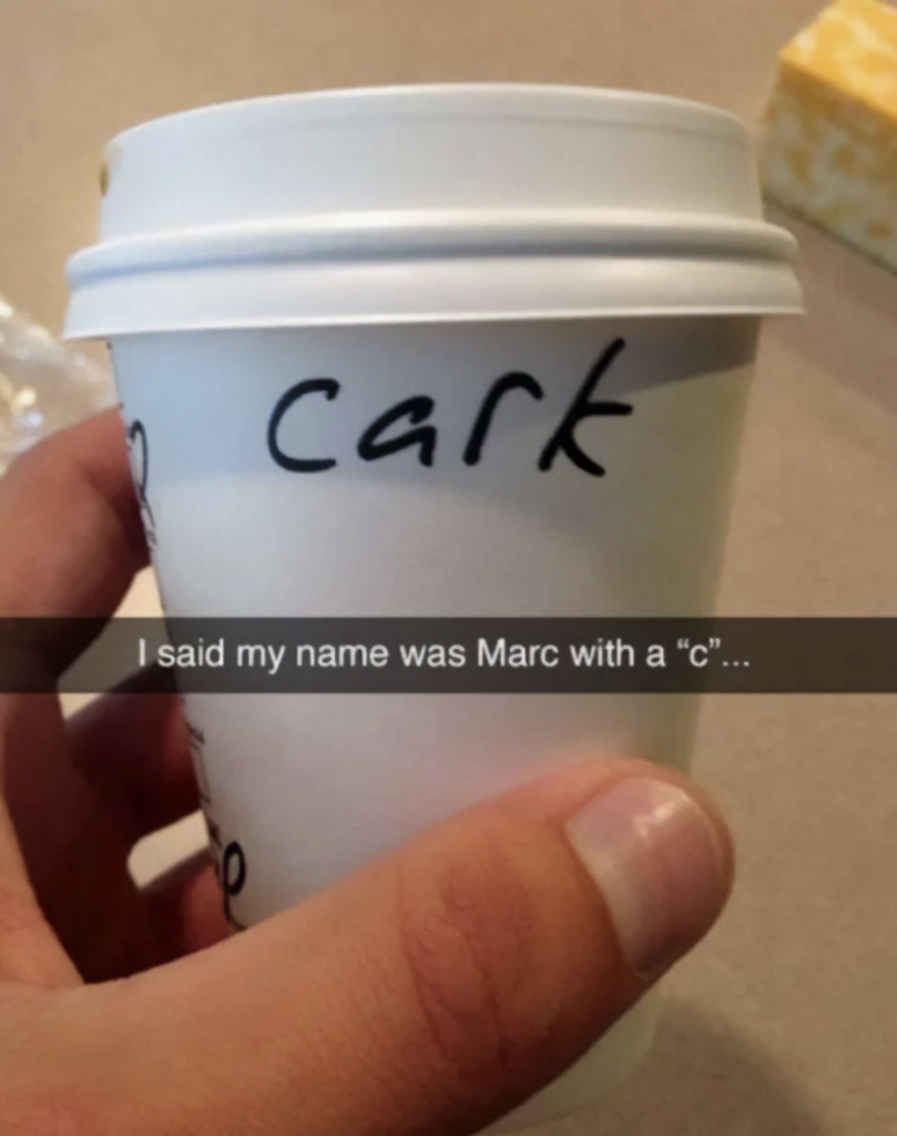 An image of a Starbucks cup with a hilarious misspelling. 