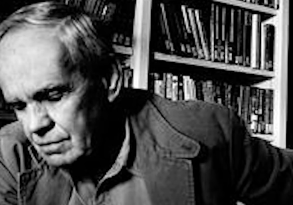 A black and white image of Cormac McCarthy. 