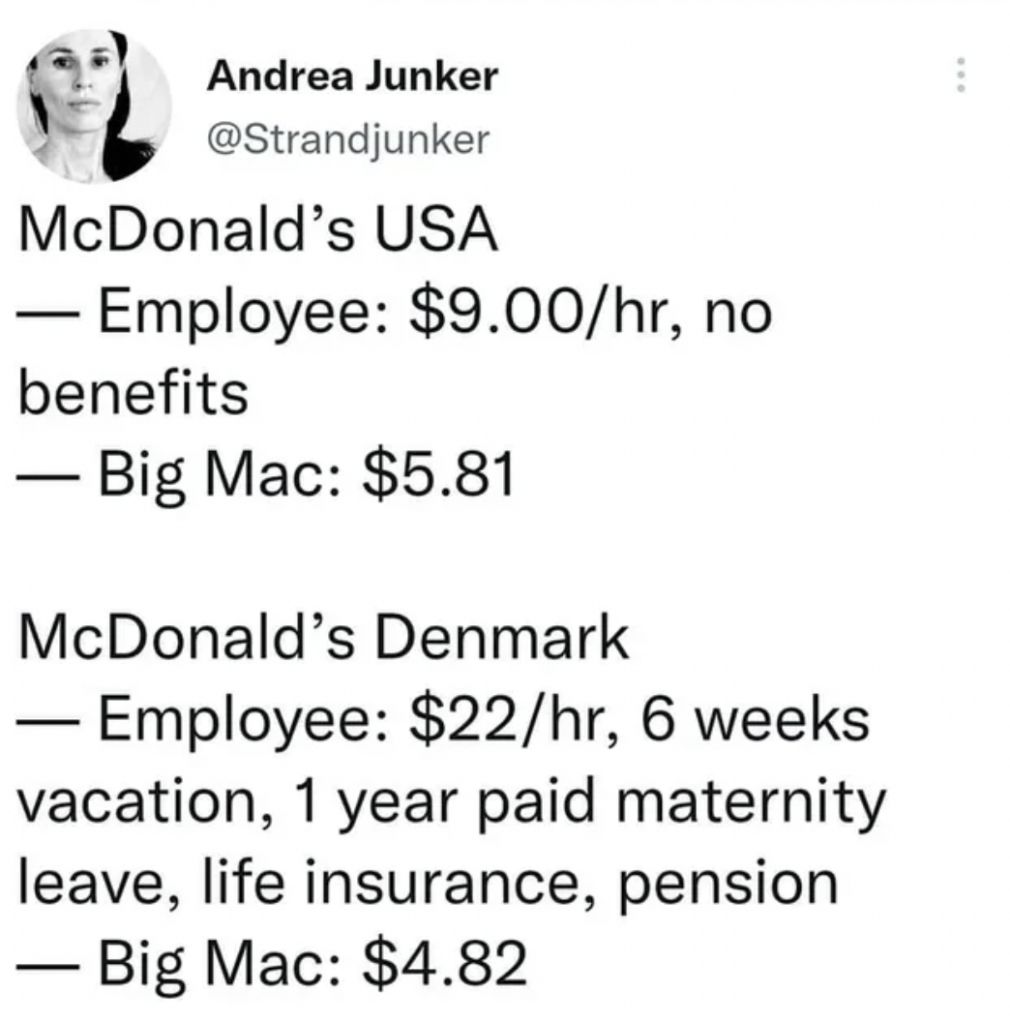 An image of a Tweet comparing McDonald's prices between USA and Europe. 