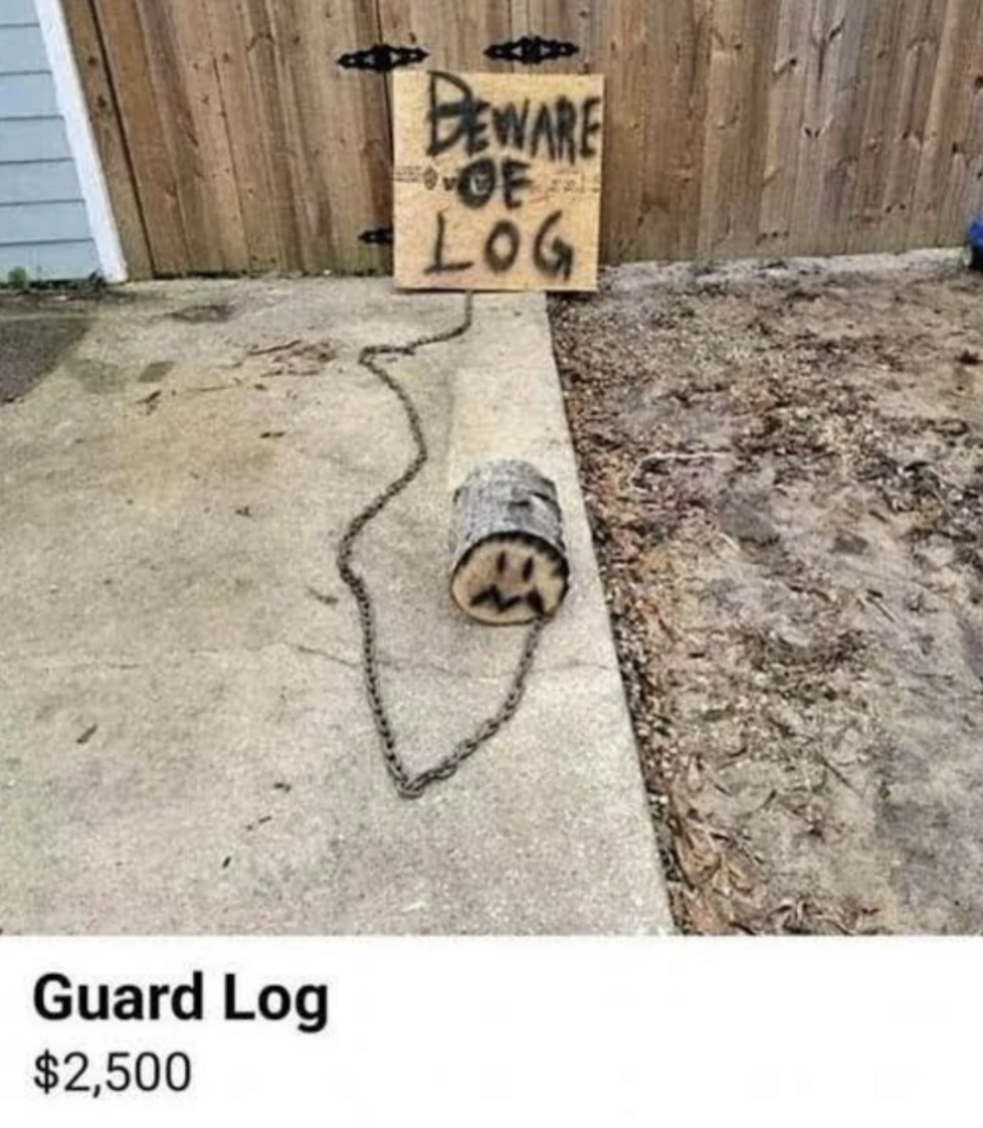 An image of a beware of log sign. 