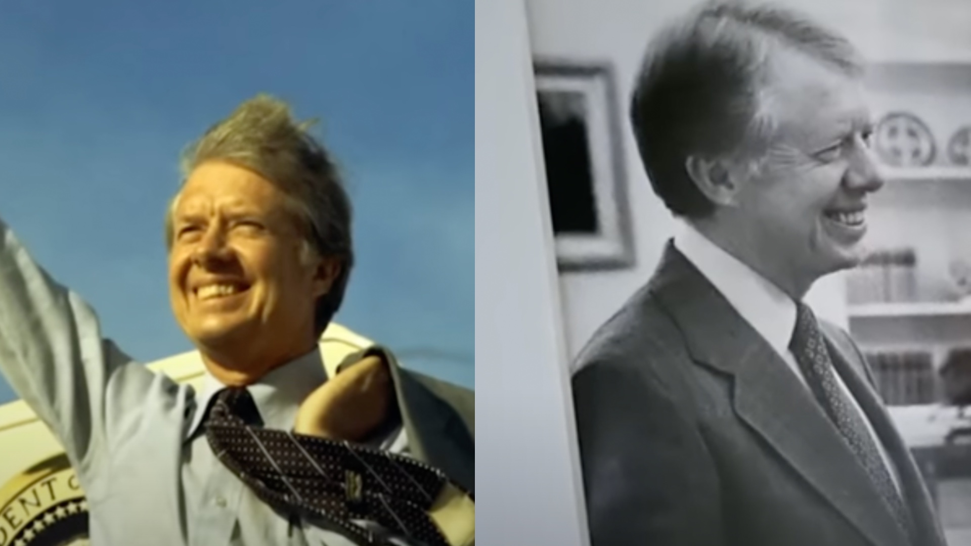 Two different pictures of Jimmy Carter placed next to each other.