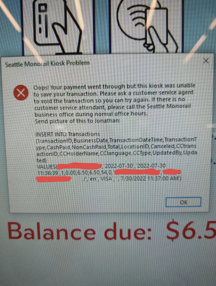 An image of a payment error with a weird message about Jonathan being included. 