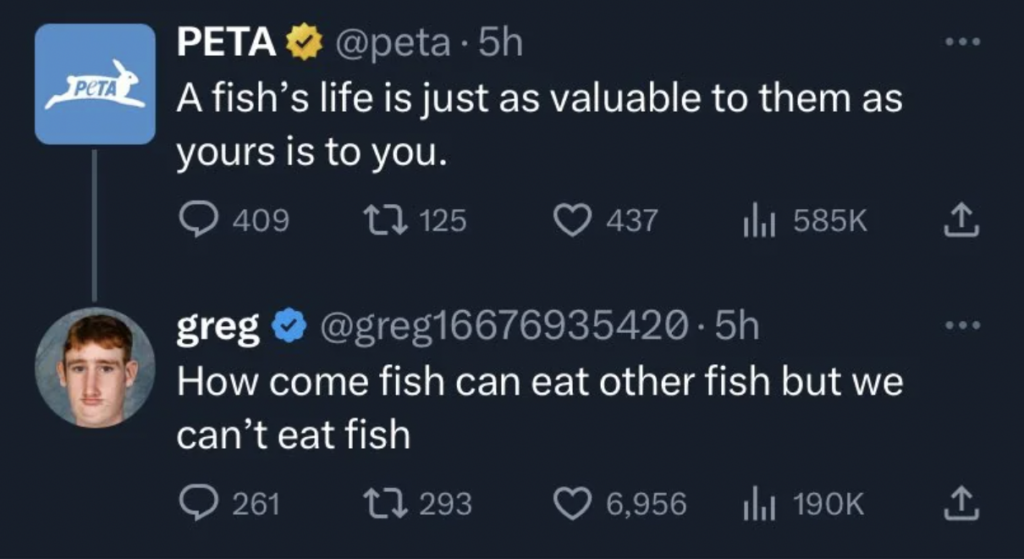 A tweet from PETA.