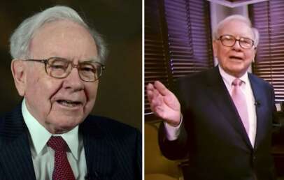 Two photos of legendary investor Warren Buffett