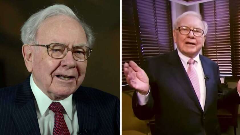 Two photos of legendary investor Warren Buffett