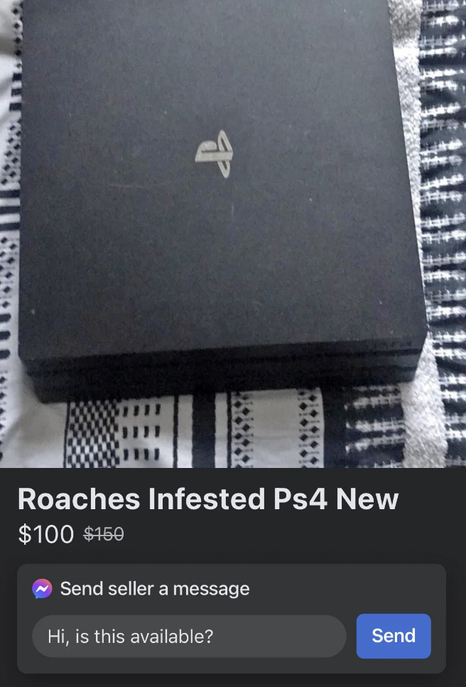 An image of a PS4 that has been infested by roaches. 