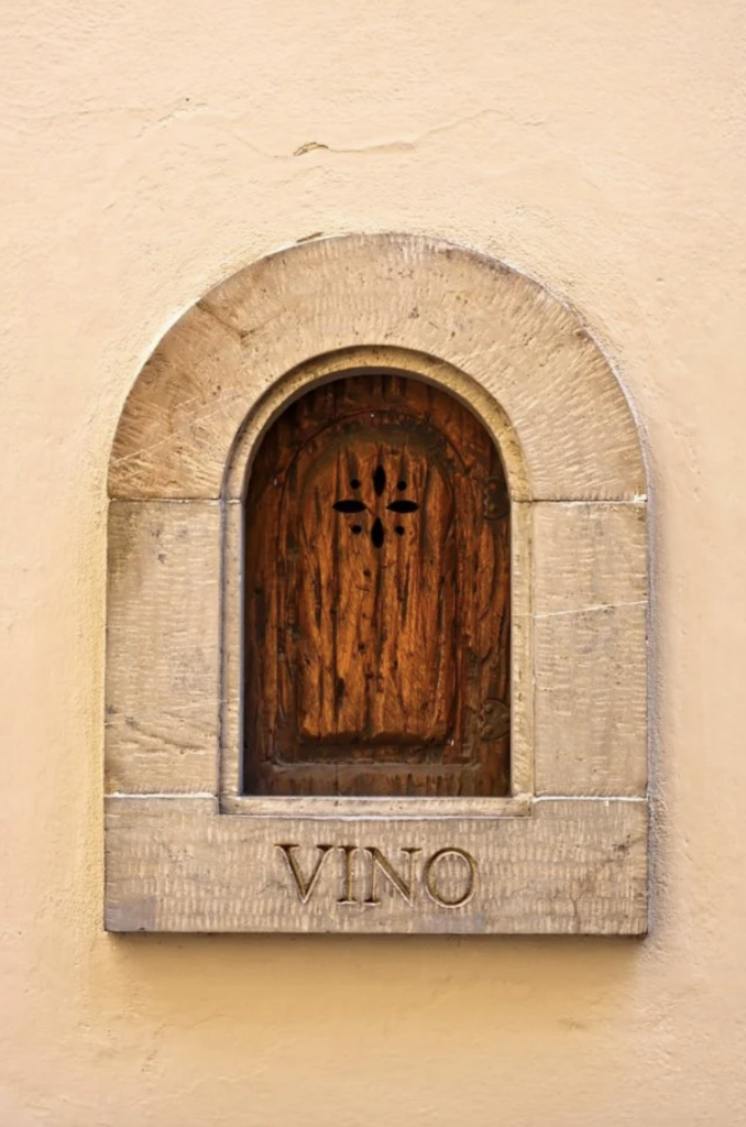 An image of 17th Century Italian "Wine Window", Which Was Used During the Plague. 