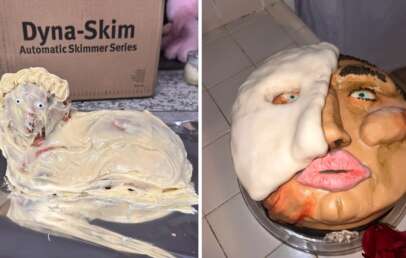 A cake with a face and mouth on it