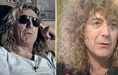 Two side-by-side images of the same person with long, curly hair. On the left, he wears sunglasses and a white shirt, seated and relaxed. On the right, he is shown in a closer view, without sunglasses, possibly talking, with a neutral to contemplative expression.