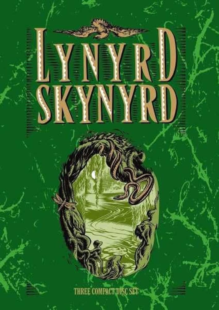 Green album cover featuring an eagle above the text "Lynyrd Skynyrd" in large, stylized letters. Below, an oval illustration shows a snake coiled around a tree branch. Text at the bottom reads "Three Compact Disc Set.