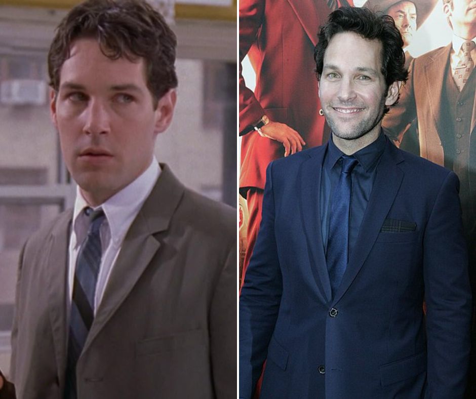 Two side-by-side photos of the same man. On the left, he is wearing a gray suit and a striped tie with a serious expression. On the right, he is dressed in a dark blue suit, smiling at a red carpet event with a background of people in similar attire.