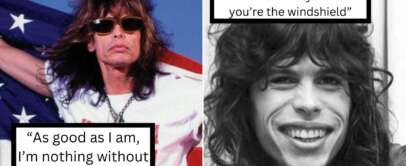 Two images of the same man. On the left, he wears sunglasses and holds an American flag with the quote, "As good as I am, I’m nothing without my band." On the right, he is smiling, and the quote reads, "Some days you're the bug, some days you're the windshield.